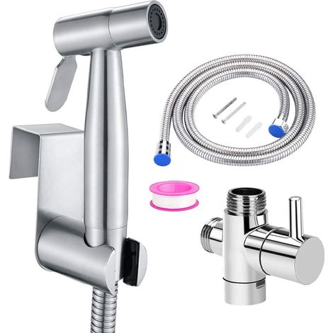 Kit Douche Bidet Inox avec Valve 3 Voies Hygiène Intime (1/5)