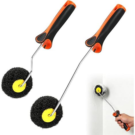 Lot de 2 rouleaux pour mastic d'angle avec poils en nylon, rouleau spécial lavable en mastic et enduit, pour coins intérieurs/plafonds, plaques de plâtre et difficiles d'accès (1/5)