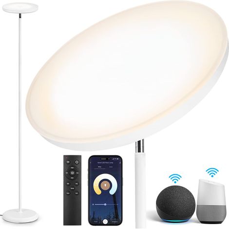 Lampadaire LED, 30W/3000LM WiFi, 3000K-6000K Dimmable, Blanc (1/5)