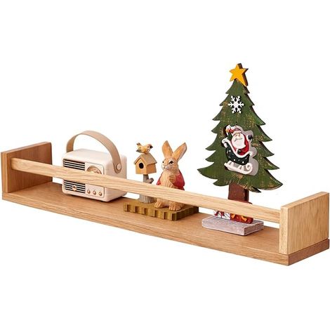 Étagère Murale, Chêne Étagère Flottante Etagere Murale en Bois Massif Étagères Murales Salon Bain (Naturel, 40 cm) (1/5)