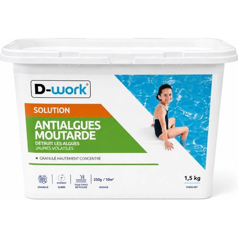 Anti-Algues Moutarde Piscine 1,5 kg - Traitement Eau Efficace Élimine Algues Tenaces - D-Work