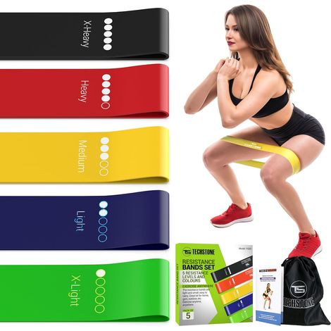 TechStone Bandes De Résistance pour Entraînement Femmes Et Hommes – Pack De 5 Niveaux Différents Bandes Élastiques Haute Résistance pour Salle De Sport Maison – Kit Fitness avec Sac De Transport (1/5)