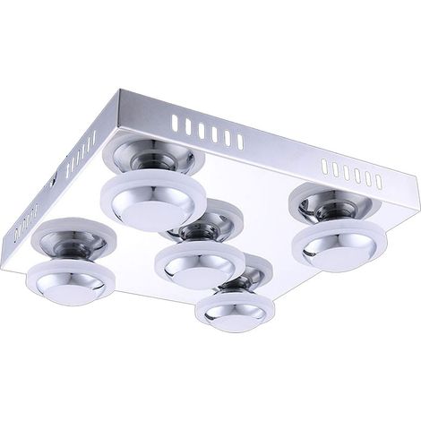 Plafoniera cromata da soggiorno plafoniera in metallo, 5x LED 4,5W 400Lm bianco caldo, LxPxH 30x30x9 cm