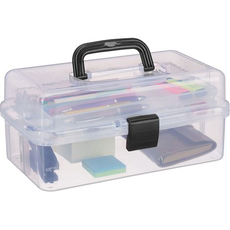 Pratica scatola portaoggetti trasparente 14,5 x 33 x 19 cm con 9 scomparti contenitore versatile in plastica trasparente 130014401