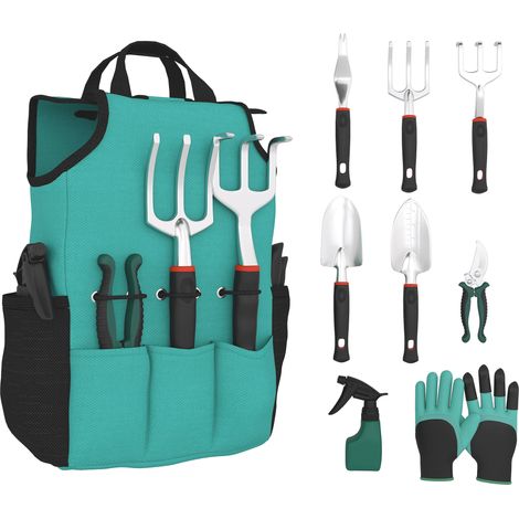 9-teiliges Gartengeräte-Set aus Aluminium mit Gartenschere mit Sicherheitsverriegelung und leichter Gartentasche