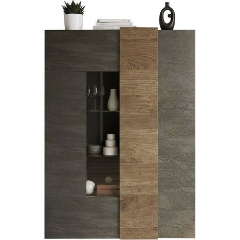 Valdagno Vitrine, Ausstellungsregal 8 Böden, 2 Türen Made in Italy, 10 Fächer, 121x44x169h cm, Nussbraun
