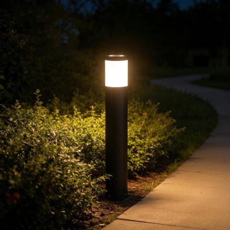 Acier Inoxydable Lampadaire Exterieur, IP65 étanche, Noir  Lampe Exterieur sur Pied avec Spike Ground, Hauteur 500 mm avec 5W GU10 3000K LED Ampoule, Luminaire Exterieur sur Pied (1/5)