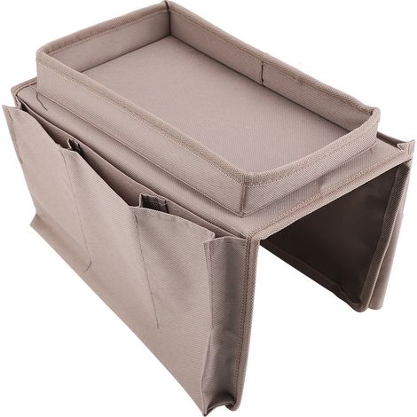 Sofa-Organizer mit Fernbedienungshalterung, Armlehnenbefestigung, Getränkehalter und Ablage, braun, seitliche Stautaschen für das Wohnzimmer (1/5)