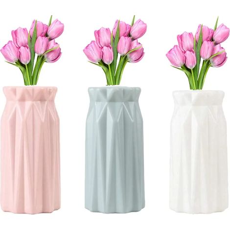 Lot de 3 Vases en Plastique au Design Élégant 18 x 8,5 cm, Décoration de Table pour Salon, Chambre et Mariage (1/4)