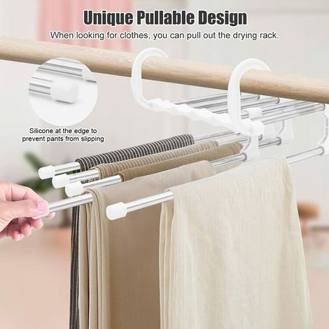 Tigrezy Cintres pour pantalons, gain de place, cintres de rangement pour vêtements en acier inoxydable antidérapant pour placard de chambre à coucher, organisateur de pantalons (blanc, 2) (1/4)
