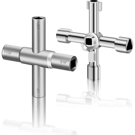 Clé Multifonction 4 Voies, Clé Triangulaire pour Armoires Électriques, Vannes, Compteurs d'Eau, Gaz et Électricité, Lot de 2 , Universelle Carrée (1/5)