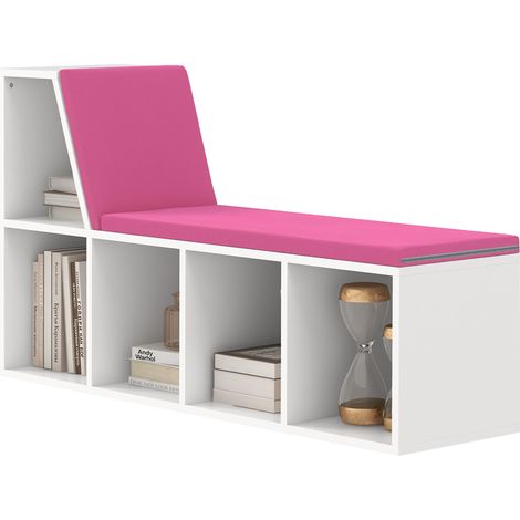 Bibliothèque banc 2 en 1 avec 5 compartiments de rangement et 2 coussins 108 x 30 x 60 cm blanc rose (1/5)