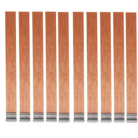 Lot de 10/50 mèches de bougie en bois avec support en fer - Mèche sans fumée - pour la fabrication de bougies, les loisirs créatifs - 13 x 130 mm (10)
