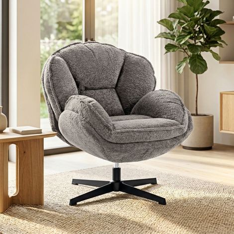 Fauteuil à oreilles moderne, fauteuil en velours avec base carrée, ressorts en S, pivotant à 360°, gris (1/5)