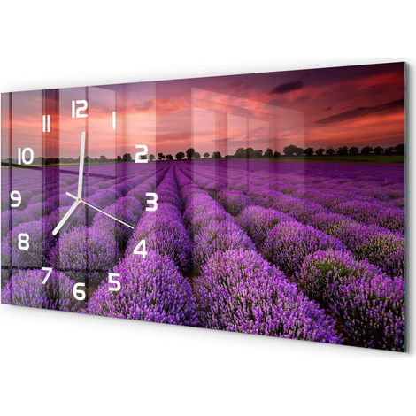 Grande Horloge Murale Salon 60x30 cm Verre Trempé Mouvement Silencieux Champ de lavande (1/5)
