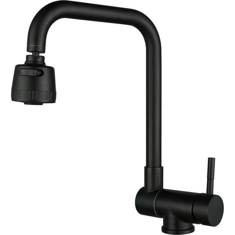 -Fold-down kitchen mixer tap, fold-down kitchen tap for under-window installation with 2 spray patterns, 304 stainless steel, 360° swivel sink tap (black) (1/4)