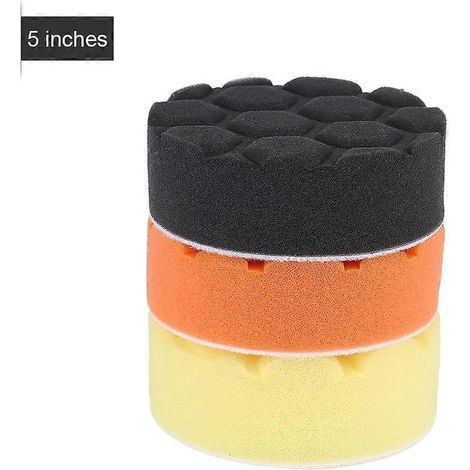 3er-Set 125 mm (5 Zoll) Schwamm-Polierpads für Autopoliermaschinen, orange, schwarz, gelb