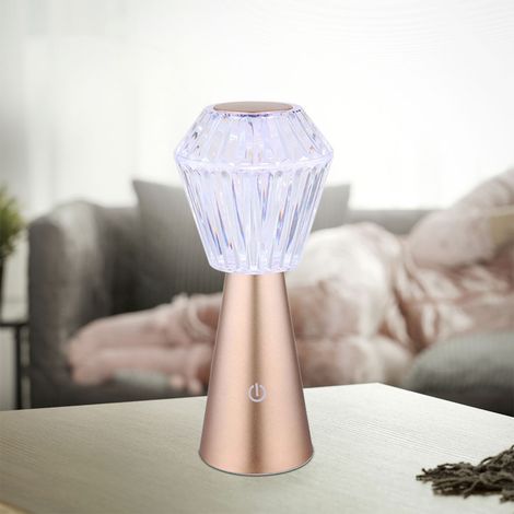 Tischlampe Beistellleuchte Dekolampe RGB LED Kristall USB Touch Akku champagner