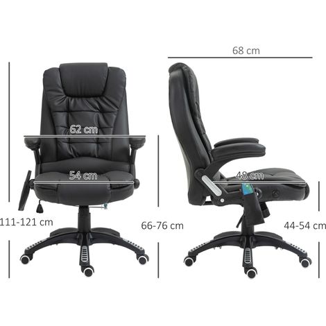 Fauteuil de bureau ergonomique à dossier élevé, chaise de massage inclinable, similicuir, pivotante, noire (1/5)