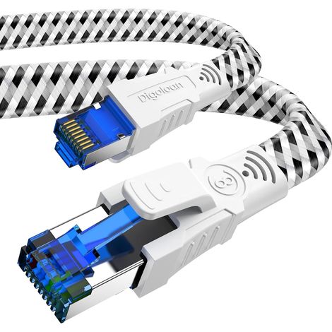 Câble Ethernet réseau Cat 8 RJ45 3m,Câble Internet 5m 10m 15m 20m Plat en Nylon 40Gbit/s 2000MHz Cordons de raccordement Gigabit blindés haute vitesse,compatible Cat 7/6/5e/5 (3Mètre) (1/5)