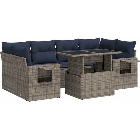 vidaXL Set Divani da Giardino con Cuscini 7pz Grigio Polyrattan (1/5)