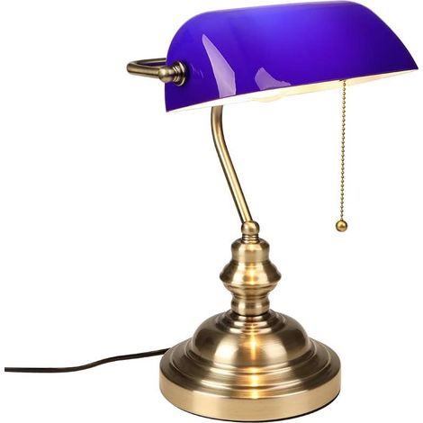 Lampe de Bureau en Verre pour Banquier avec Pied Bronze Lampe de Table avec Interrupteur à Chaîne à Tirer pour Bureaux Salles D'études et Chambres à Coucher Bibliothèques (1/5)