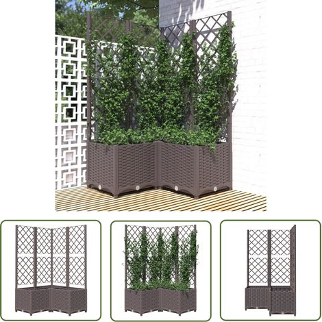 The Living Store Jardinière avec treillis Marron 80x80x136 cm PP - Jardinierre - Pot De Fleurs - Plante Grimpante - Tomate - Pois (1/5)