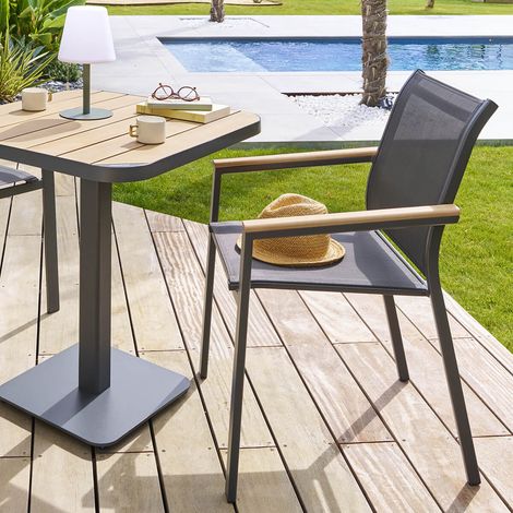 Hesperide – Fauteuil relax empilable en aluminium traité époxy et bois d'acacia – Dimensions L. 56 x P. 59 x H. 88 cm – Poids léger 2,6 kg (1/5)