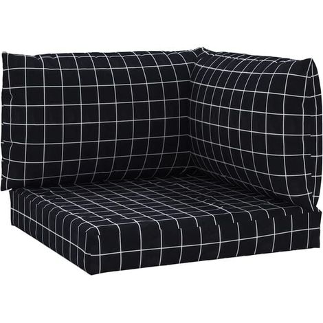 Coussins de plateau, lot de 3, motif à carreaux noirs, tissu Oxford. (1/5)
