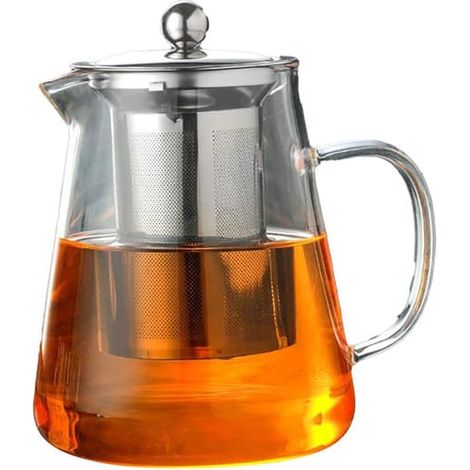 Glass teapot - 1300 ml capacity, heat-resistant, ergonomic handle - perfect for loose leaf and flowering tea (1/5)