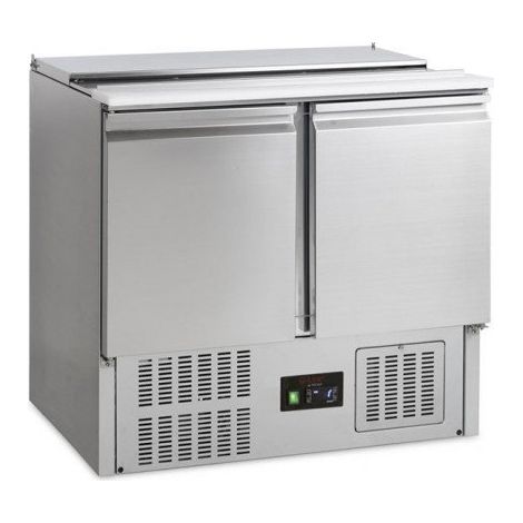 Saladette inox réfrigérée positive 2 x GN 1/1, rail 2 x GN 1/1, portes pleines, 155 W, 220 V - MONO (1/3)