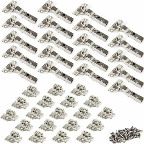 105 Degré Demi Recouvrement Charnières 35mm avec Amortissement pour Porte de Placard Cuisine Charniere pour Meuble Armoires en Semi-applique Lot de 20 - Argent (1/5)