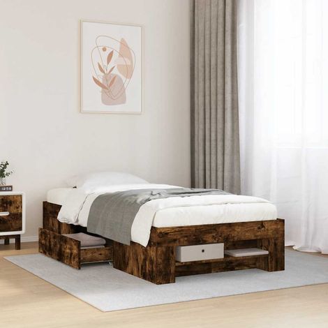 Bettgestell ohne Matratze Räuchereiche 90x190 cm Holzwerkstoff (1/5)
