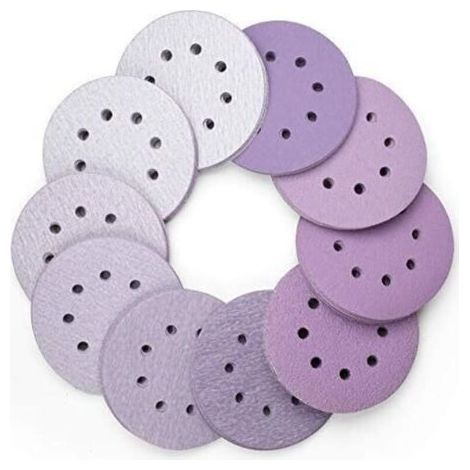 100 Pièces Disque de Ponçage 125mm tour Disques Abrasifs 60 80 100 120 180 220 240 320 400 800 Grain, 8 Trous, luxe, Durable, Exellent pour Excentrique Poncer Polir (Violet) (1/5)