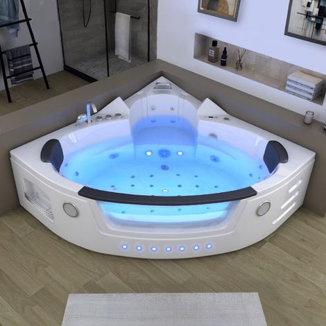 Distribain – Baignoire balnéo d'angle 2 places – 36 jets – Pompe à air 400W et pompe à eau 1100W – Chromothérapie et radio FM (1/5)