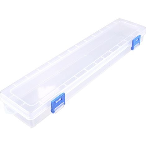 Storage Box for Brushes Plastic Transparent 33 x 7 x 3.5 cm, Folding Lid, Double Buckle, Waterproof and Dustproof for Pencils Scissors Cosmetics (1/5)