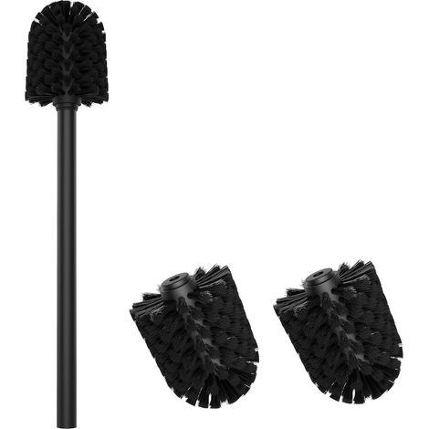 Brosse WC, Brosse WC avec 3 têtes de rechange, Brosse de toilette en PP en acier inoxydable 304 pour le nettoyage de la salle de bain (Noir, Diamètre 7,5 cm) (1/5)