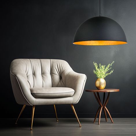 LED Hängelampe Hängeleuchte Pendelleuchte Esszimmerlampe Schirmleuchte, Metall schwarz goldfarben, 10,5W 1055lm warmweiß, DxH 41x120cm