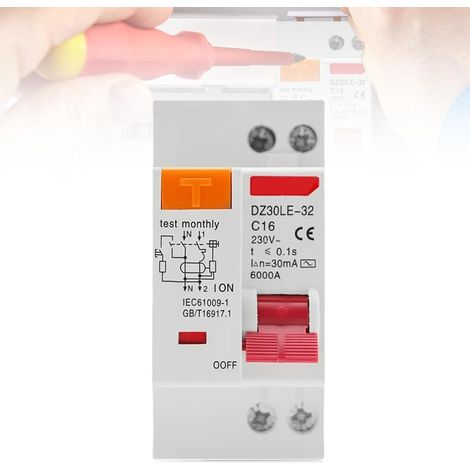 Disjoncteur Fi 16 A, AC 230 V 30 mA C16 1P+N, protection contre les surcharges, différentiel automatique (1/5)