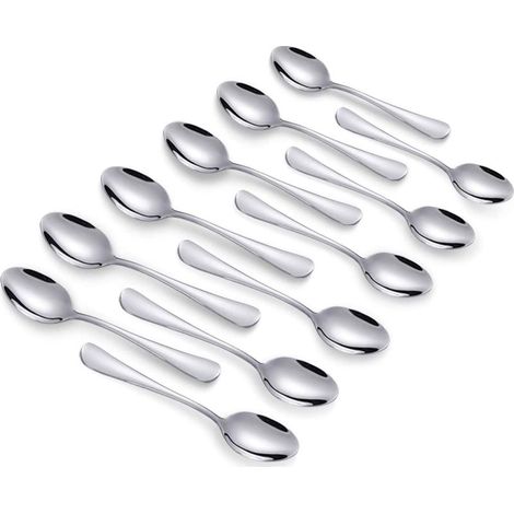 Lot de 12 cuillères à café 10,4 cm en acier inoxydable SUS304, finition miroir – bords lisses et compatibles lave-vaisselle, pour thé, dessert, cappuccino et espresso (1/4)