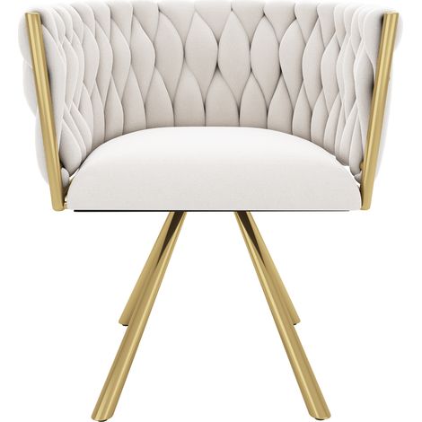 Set de 2 sillas de comedor de terciopelo beige y dorado, giratorias 360°, con estructura metálica (1/5)