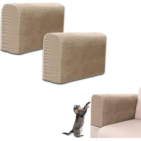 2 Pieces Sofa Arm Covers Protectors Slipcover Armrest Couch Armrest Covers Armchair Slipcovers for Home Living Room Bedroom Elastic Protection with 10 Fixing Nails-Brown (1/5)