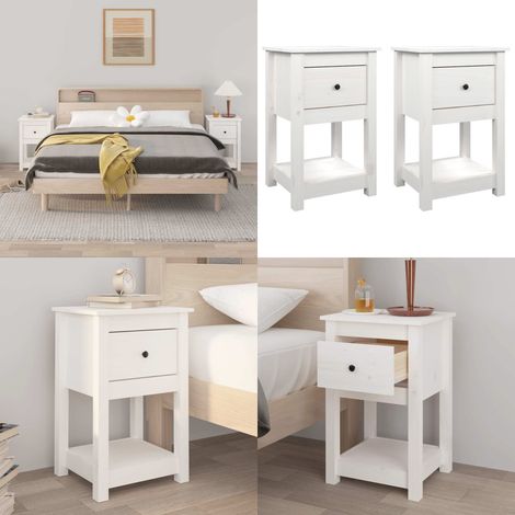 Nachttische 2 Stk. Weiß 40x35x61,5 cm Massivholz Kiefer - Nachttisch - Kiefernholzmöbel - Wohnzimmermöbel - Schlafzimmermöbel - Weißes Bettzeug - Home & Living (1/5)