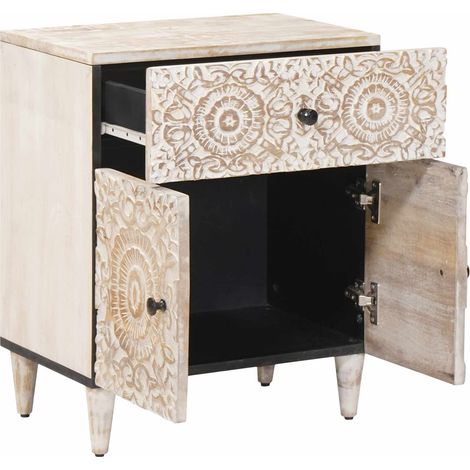 vidaXL Bed cabinet with Drawer White 50 x 33 x 60 cm Solid Mango Wood (1/4)