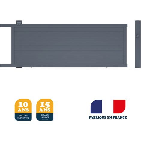 Portail coulissant aluminium gris anthracite RAL 7016 – Largeur 356 cm – Hauteur 166 cm – Prêt à poser – Fabrication française (1/4)