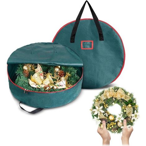 Confezione da 2 sacchetti contenitori per ghirlande natalizie con manico rinforzato per decorazioni natalizie e di Halloween (verde, 89 cm) (1/5)