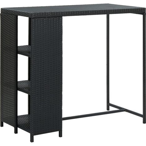 Bartisch mit Regal Schwarz 120x60x110 cm Poly Rattan
