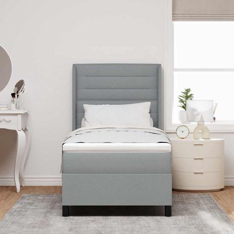 LED Boxspringbett mit Matratze Hellgrau 100 x 200 cm Stoff
