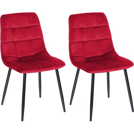 Lot de 2 chaises de salle à manger coutures décoratives en tissu velours rouge et pieds en métal noir 100001570 (1/5)