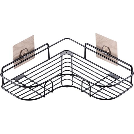 Étagère Murale Salle De Bain - 1 Pièce - Acier Inoxydable - Charge Max 10 Kg - Installation Angle Sans Perçage - Dimensions 26,7 x 12 x 9,5 Cm - Noir (1/5)